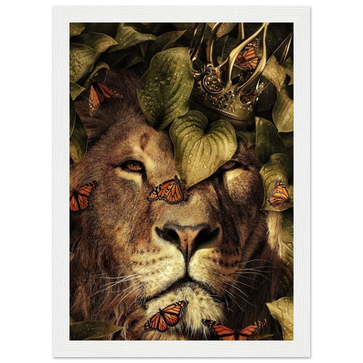 Lion - Green Leaves - Poster