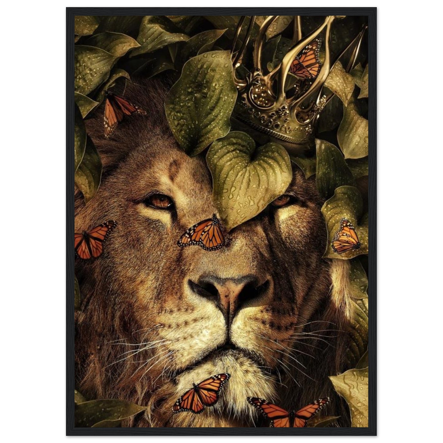 Lion - Green Leaves - Poster