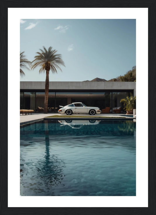 Porsche – 911 Poolside Horizon (White Border) – Poster