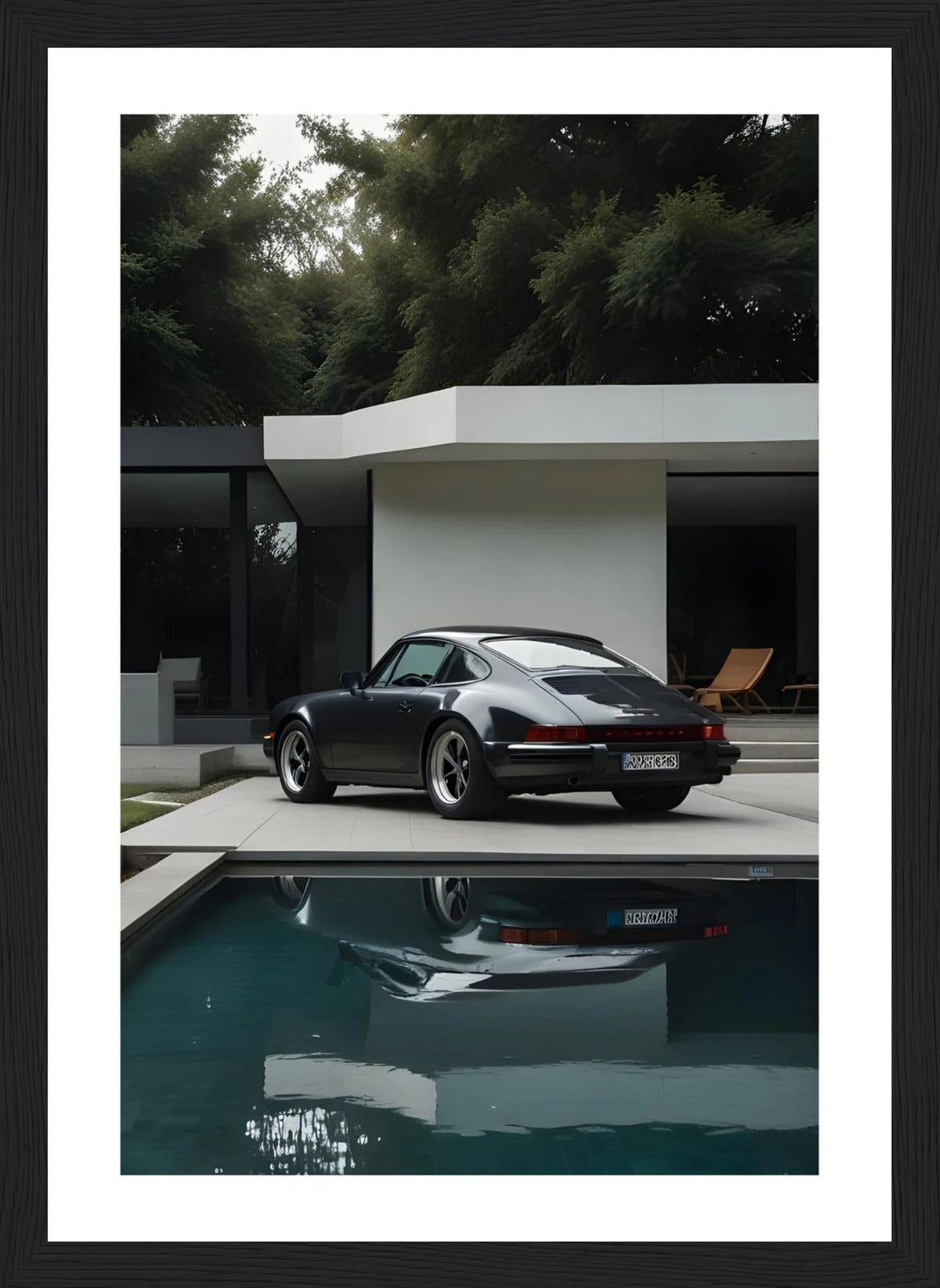 Porsche – 911 Poolside Reflection (White Border) – Poster