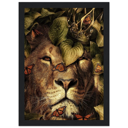 Lion - Green Leaves - Poster