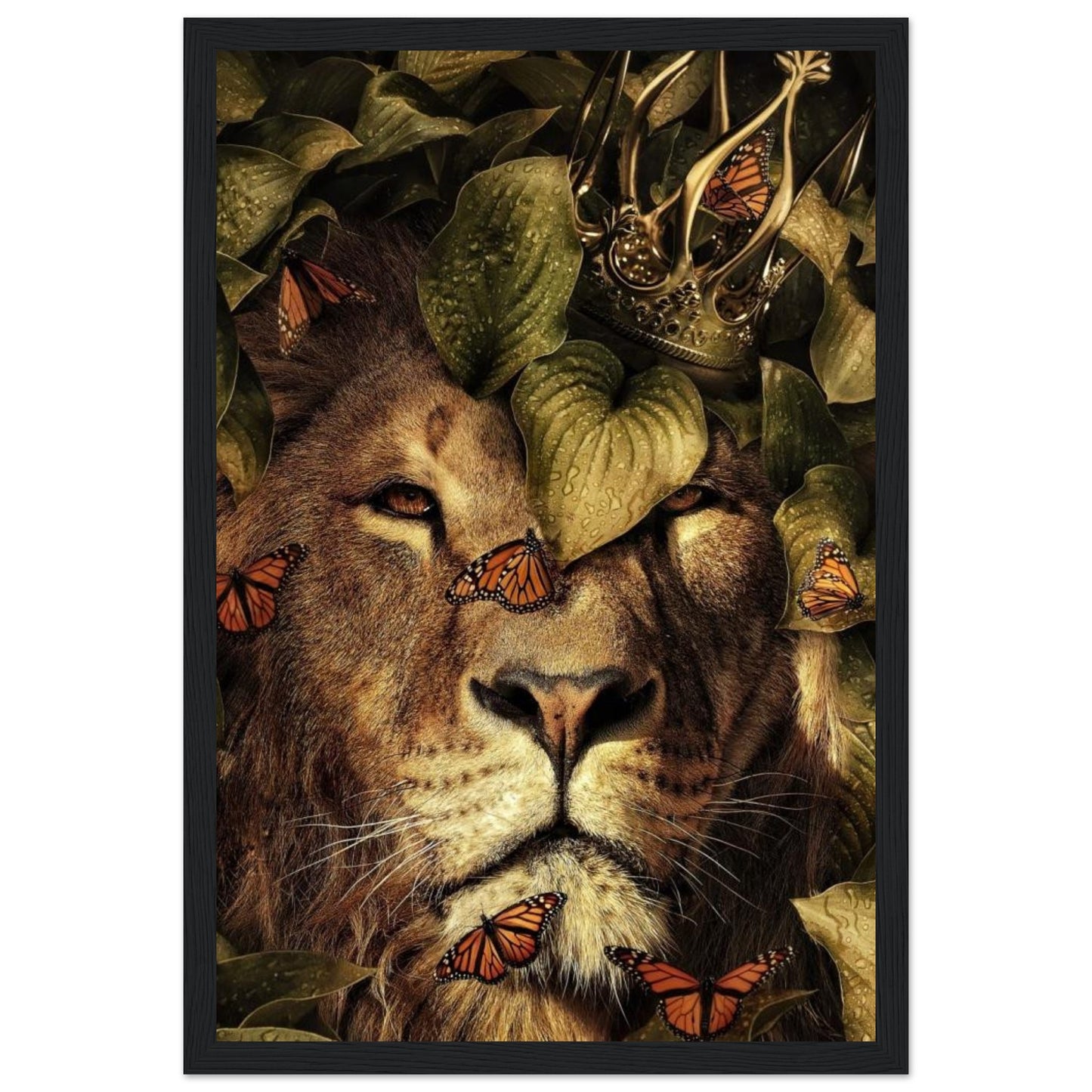 Lion - Green Leaves - Poster