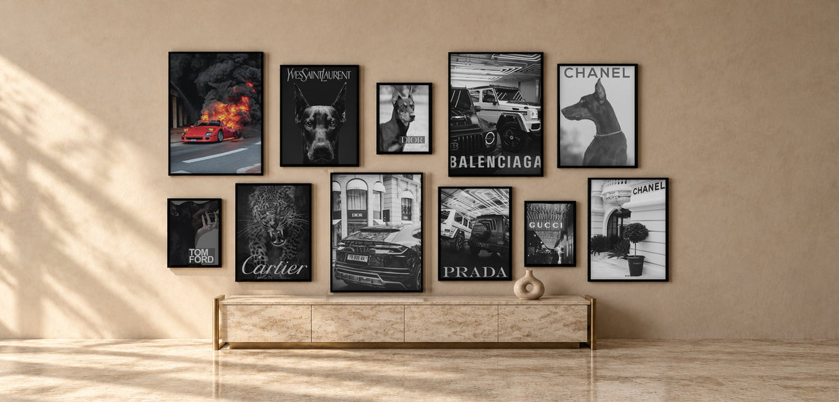 Gallery wall with fashion and luxury posters