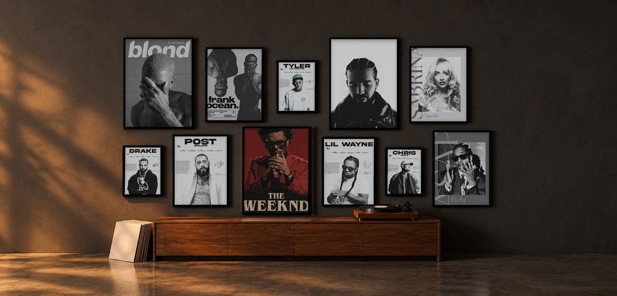Gallery wall with music posters